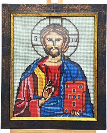 Obraz Haftowany Ręcznie Jezus Chrystus 35x30 cm w Ramie Religijny - zdjęcie 2