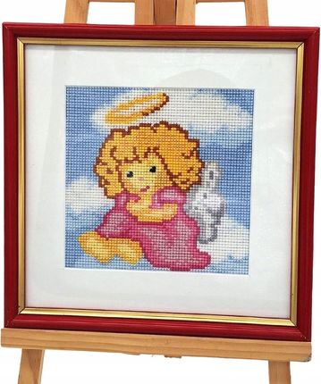 Obraz Haftowany Aniołek Na Chmurce 24x24 cm Rękodzieło na Prezent - zdjęcie 2