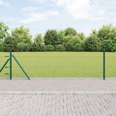 vidaXL Ogrodzenie Sześciokątne Zielone 0.4X25M Stal Słupki Ogrodzeniowe Z Bazami 13Szt. 32mm 50cm Galwanizowana 3353503