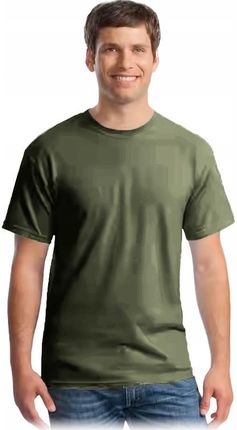 T-shirt Męski Zielony Koszulka Męska Krótki Rękawek Gildan 100% Bawełna - zdjęcie 2