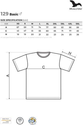 Wzmocniona Koszulka męska T-shirt bawełna bez szwów bocznych BASIC CZERWONA - zdjęcie 3