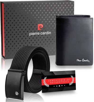 Modny Portfel Męski Skórzany Pierre Cardin RFID Pasek Parciany Certyfikat