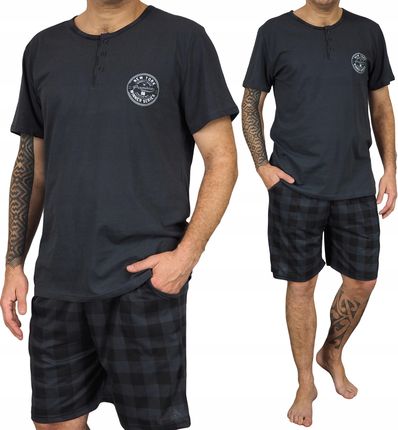 Piżama Męska 4XL szorty Krata Kieszenie 4XL