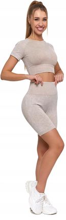 Legginsy Kolarki Damskie z Wysokim Stanem Efekt Push-Up BEŻOWE MORAJ L/XL - zdjęcie 4