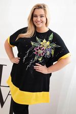 Bluzka damska Plus Size z kwiatowym wzorem i ozdobnymi perełkami żółta - zdjęcie 1