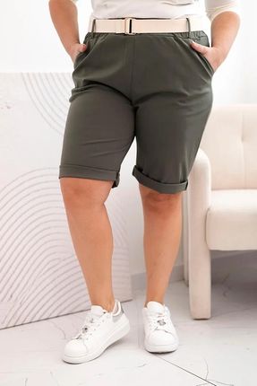 Spodenki damskie bawełniane Plus Size z paskiem khaki 5XL - zdjęcie 2
