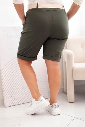 Spodenki damskie bawełniane Plus Size z paskiem khaki 5XL - zdjęcie 4