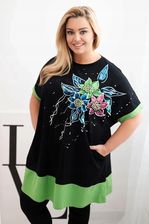 Bluzka damska Plus Size z kwiatowym wzorem i ozdobnymi perełkami zielona - zdjęcie 1