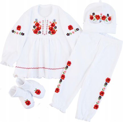 Ubranko do chrztu 56 Haftowany komplet niemowlęcy 4 szt. dla dziewczynki