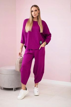 Komplet bawełniany bluza + spodnie śliwkowy - zdjęcie 2