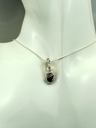 Agat mszysty – zawieszka (2.8x1.1 cm) srebro Ag999 na łańcuszku 42 + 3 cm Ag925, waga naszyjnika 4.6 grama, rękodzieło. Ludwika Lipińska - zdjęcie 4