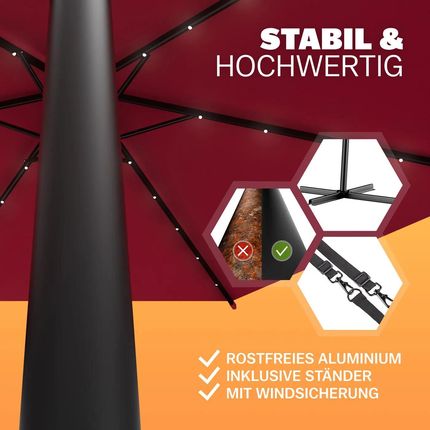 Kingsleeve Parasol Ogrodowy Haiti Z Lampkami Led Czerwony Ø300Cm Uv30+ - zdjęcie 3