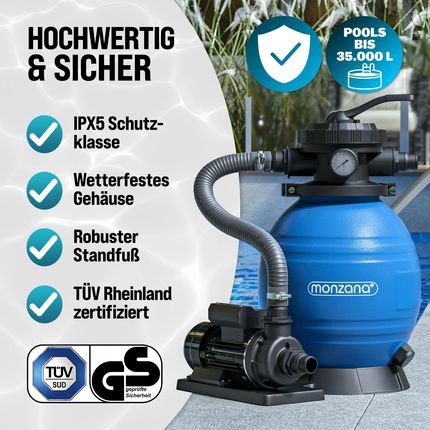 Monzana System Filtrów Piaskowych 10 200 L/H Wraz Z Urządzeniem Do Badania Wody - zdjęcie 3