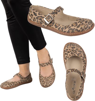 Baleriny barefoot damskie Olivier 1286 – skórzane buty z klamerką do codziennych i eleganckich stylizacji panterka