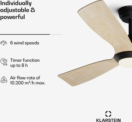 Klarstein Wentylator Sufitowy Lampa Żyrandol 132cm Timer Pilot Aplikacja 10046091 - zdjęcie 2