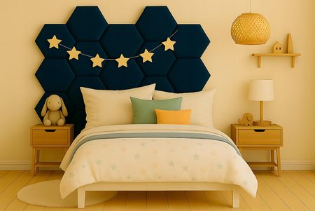PANELE ŚCIENNE TAPICEROWANE 40X35 35X40 H20 WELUR GRANATOWY HEKSAGON - zdjęcie 2