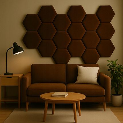 PANELE ŚCIENNE TAPICEROWANE 30X26 26X30 WELUR BRĄZOWY HEKSAGON WEZGŁOWIE - zdjęcie 5