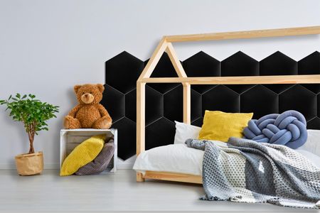 PANELE ŚCIENNE TAPICEROWANE 30X26 30X26 H15 NA ŚCIANĘ WELUR CZARNY HEKSAGON - zdjęcie 5