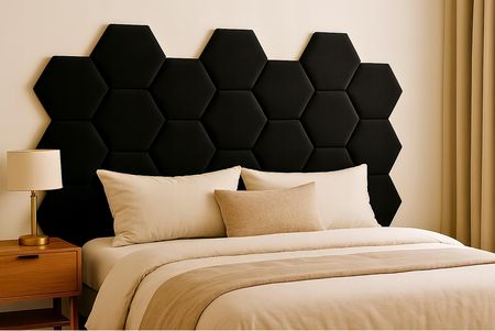 PANELE ŚCIENNE TAPICEROWANE 30X26 30X26 H15 NA ŚCIANĘ WELUR CZARNY HEKSAGON - zdjęcie 3