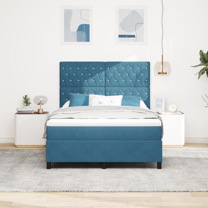 vidaXL Łóżko Kontynentalne Z Materacem Granatowe 140X190Cm Aksamit (3339768) - zdjęcie 2