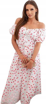 Biała sukienka maxi hiszpanka w kwiaty z rozcięciem