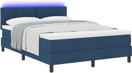 vidaXL Łóżko Box Spring z materacem i LED Granatowe 140x190cm Tkanina (3342288) - zdjęcie 3