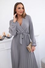 Zdjęcie Sukienka wiązana z plisowanym dołem szara - Łask