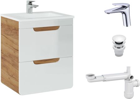 Comad Szafka 50Cm Aruba White Z Umywalką Baterią I Syfonem Korkiem