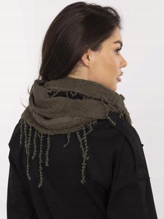 Chusta Damska Khaki Bawełniana Trójkątna z Frędzlami i Warkoczami