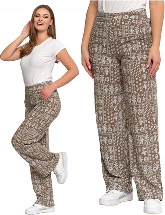 Spodnie Damskie Długie Szeroka Nogawka Luźne z Wiskozy ELEGANCKIE MORAJ - S