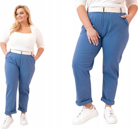 Jeansowe spodnie damskie PLUS SIZE z wysokim stanem i paskiem 4XL
