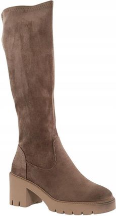 Beżowe kozaki zamszowe przed kolano na klocku z platformą Vinceza r. 38