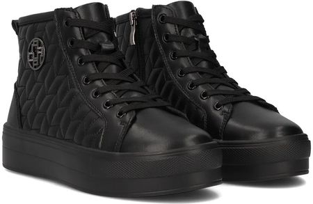 Czarne skórzane botki na platformie sznurowane z zamkiem Filippo r.37