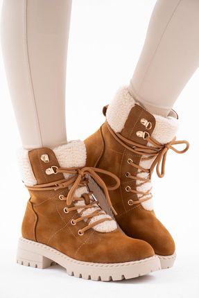 Sklep-Szpilka24 Brązowe Trapery Trzewiki Damskie Z Futrem 36