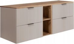 Zdjęcie Rodan Zestaw Mebli Łazienkowych Flow Z Szafkami Podumywalkowymi 60 Kaszmir Cm Szafką Otwartą I Blatem 140 Dąb Craft - Prochowice