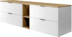 Zdjęcie Rodan Zestaw Mebli Łazienkowych Flow Z Szafkami Podumywalkowymi 80Cm Biały Szafką Otwartą I Blatem 180Cm Dąb Craft - Sandomierz