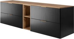 Zdjęcie Rodan Zestaw Mebli Łazienkowych Flow Z Szafkami Podumywalkowymi 80Cm Czarny Szafką Otwartą I Blatem 180Cm Dąb Craft - Czarne