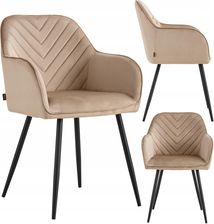 Zdjęcie Viking Krzesło Welurowe Do Salonu Tapicerowane Beżowe Metalowe Czarne Nogi Duże - Puszczykowo