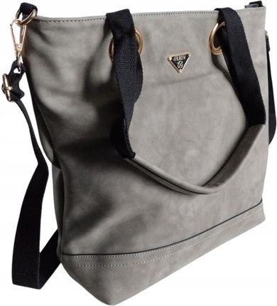 Torebka Damska Shopper z Przegrodą Duża Szara Praktyczna Torba na Ramię