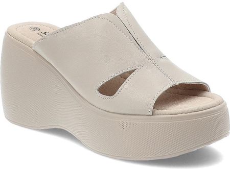 Beżowe Klapki S.Barski Oryginalne Obuwie Damskie Na Koturnie