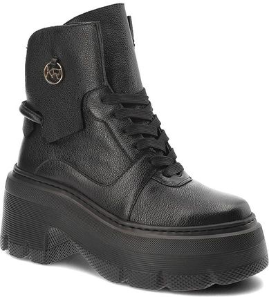 Czarne Botki Karino Solidne Obuwie Damskie Z Modną Panterką