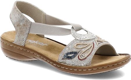 Srebrne Sandały Rieker Wsuwne Obuwie Damskie Z Eleganckimi Dodatkami