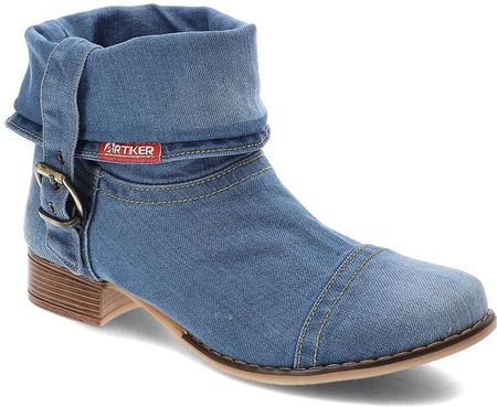 Jeansowe Botki Artiker Damskie Buty Na Płaskim Obcasie