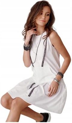 Biała Sukienka dresowa w stylu casual, bez rękawów 'Roco' - rozmiar 40