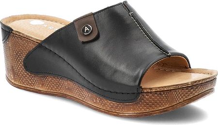 Czarne Klapki Armodo Modne Obuwie Damskie Na Koturnie