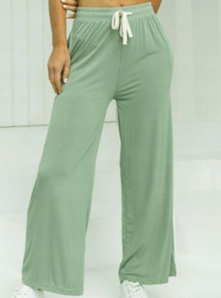 SPODNIE DAMSKIE z szerokimi nogawkami ELASTYCZNE KULOTY ZIELONE XL/2XL