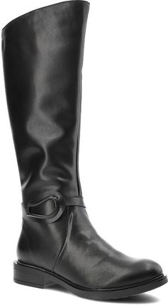 Czarne Kozaki Armodo Modne Obuwie Damskie Na Płaskim Obcasie