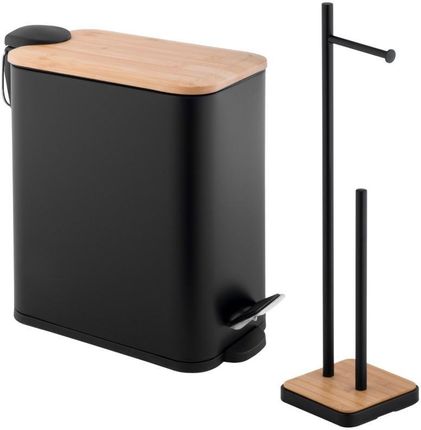Zestaw Łazienkowy: Kosz na śmieci 5l i Stojak na papier toaletowy - czarny bambus - Yoka Home