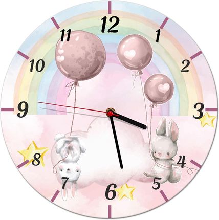 Naklejkomania Zegar ścienny dla dzieci Króliczki Zegary na ścianę dekoracja do pokoju (ZD003)