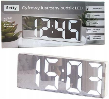 Setty Cyfrowy Lustrzany Zegar budzik Led wielokolorowy 16cm